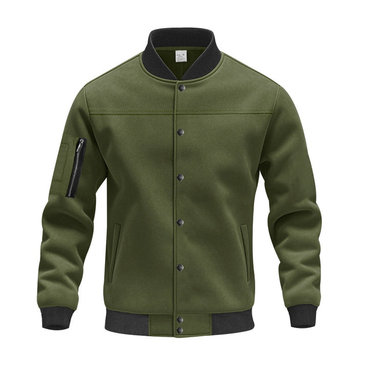 Men's varsity bomber jacket with snap button closure, arm pocket, and ribbed cuffs Mune Fashion