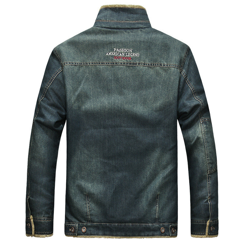 Men's denim jacket with Sherpa lining, vintage washed and warming stand-up collar Mune Fashion
