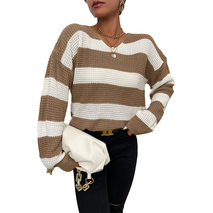 Women's Casual Knit Sweater with V-Neck Mune Fashion