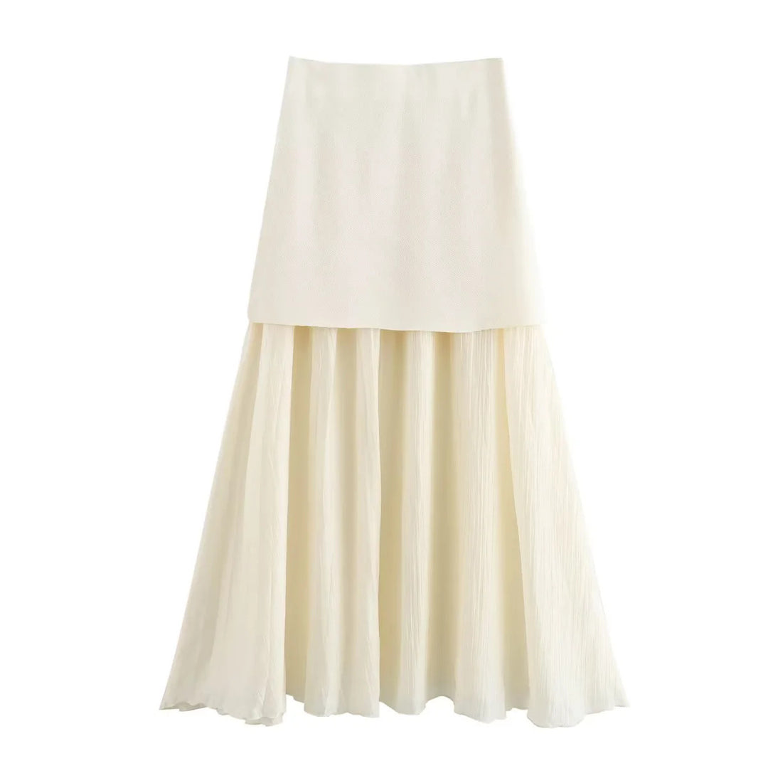 Women's two-layer Maxi Skirt with pleated chiffon and high waist Mune Fashion
