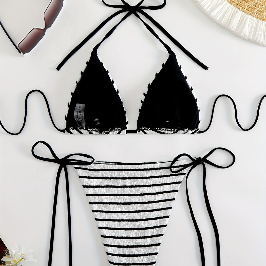 Women Stripe Bikini Set Mune Fashion