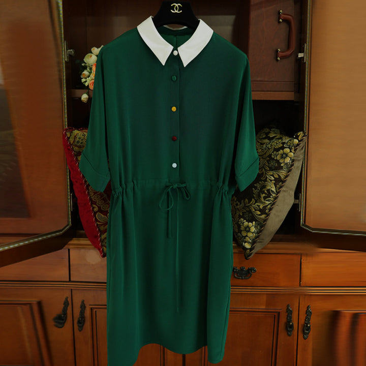 Ladies Fashion Shirt Dress with Waist Drawstring Mune Fashion