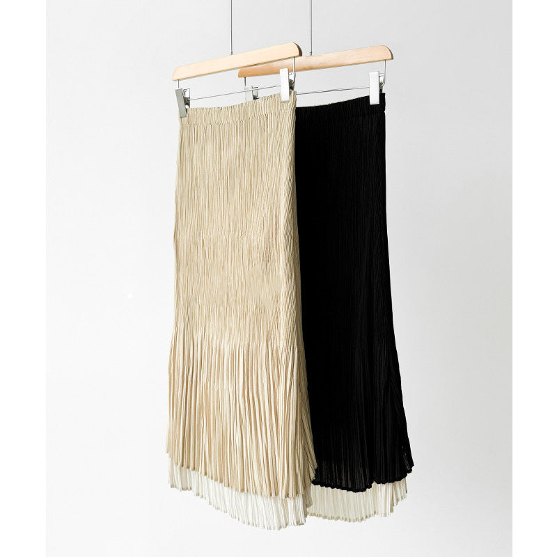 Ladies Elegant Pleated Skirt with Asymmetrical Hem Mune Fashion
