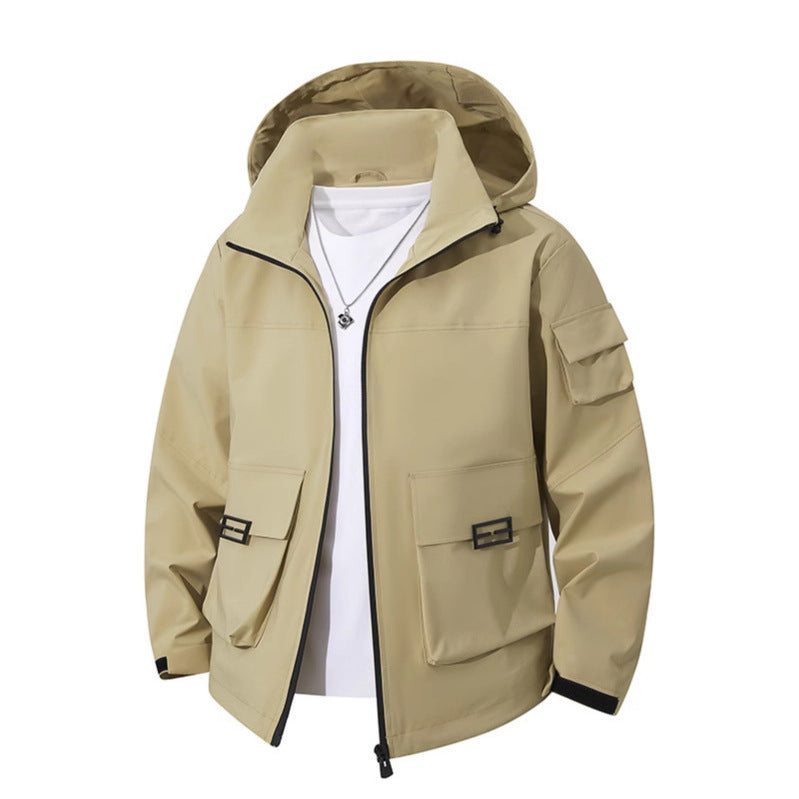 Men's Technical Utility Hooded Jacket with Multiple Flap Pockets and Wind-Resistant Softshell Mune Fashion