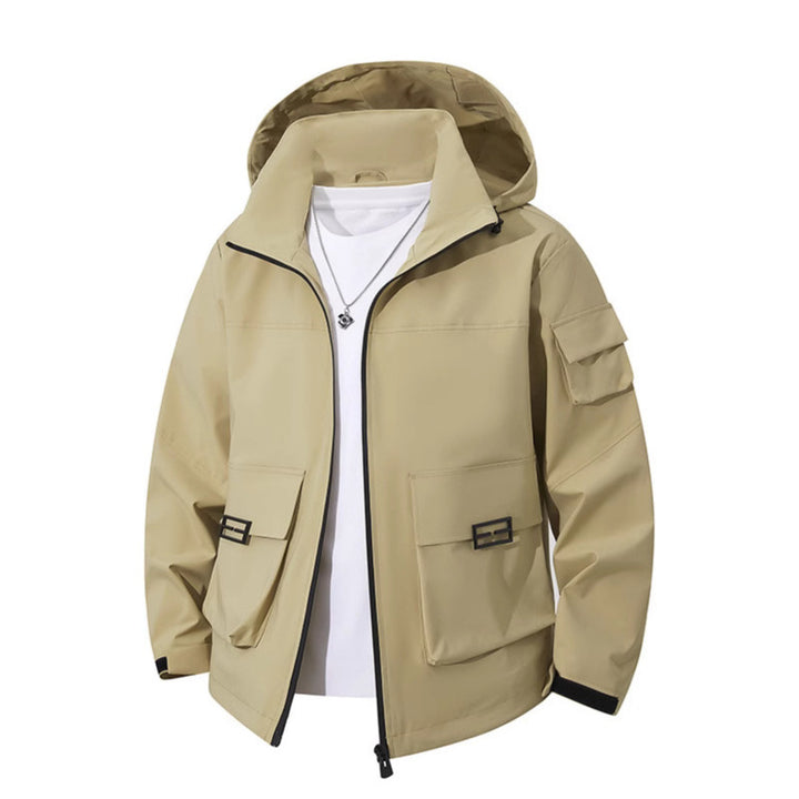 Men's Technical Utility Hooded Jacket with Multiple Flap Pockets and Wind-Resistant Softshell Mune Fashion