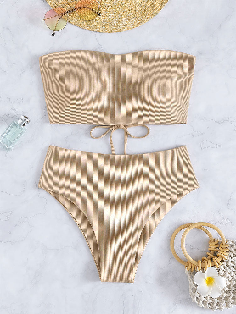 Ladies bandeau bikini set with high leg cut and tie details Mune Fashion