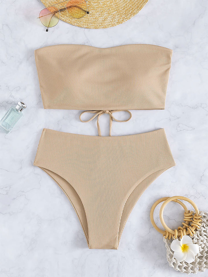 Ladies bandeau bikini set with high leg cut and tie details Mune Fashion