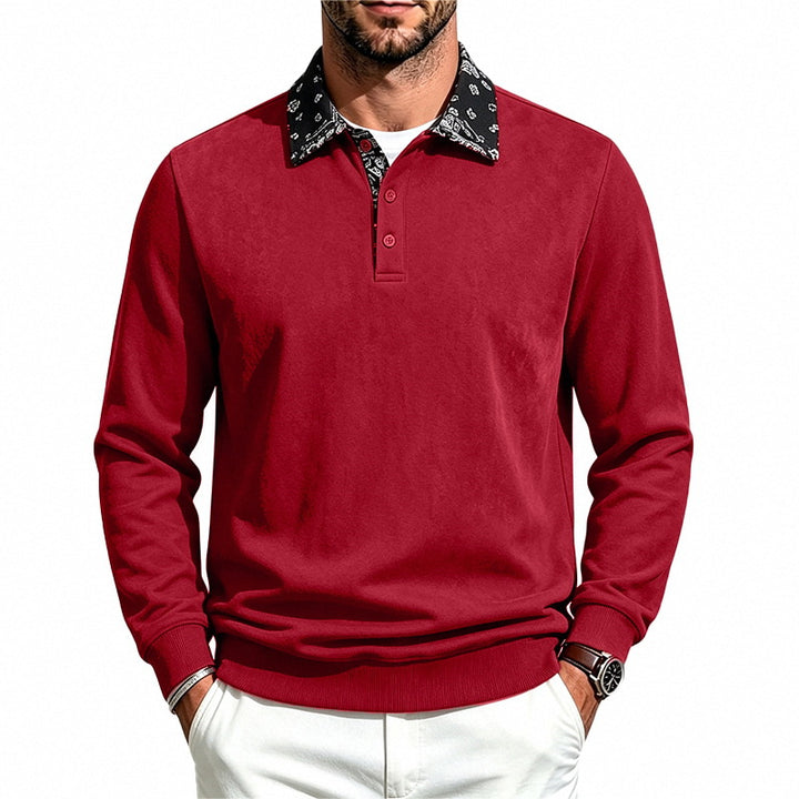 Men's Long Sleeve Polo made from Cotton Blend with Contrasting Shirt Collar Mune Fashion
