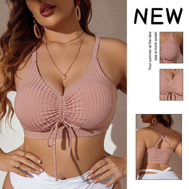 Women’s sports bra with adjustable gathering and fashionable tie design Mune Fashion