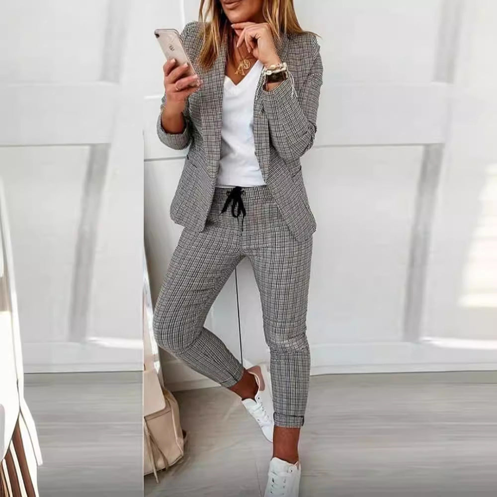 Women casual-elegant car two-piece blazer with drawstring slim pants Mune Fashion