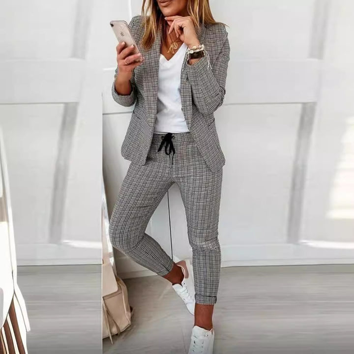 Women casual-elegant car two-piece blazer with drawstring slim pants Mune Fashion