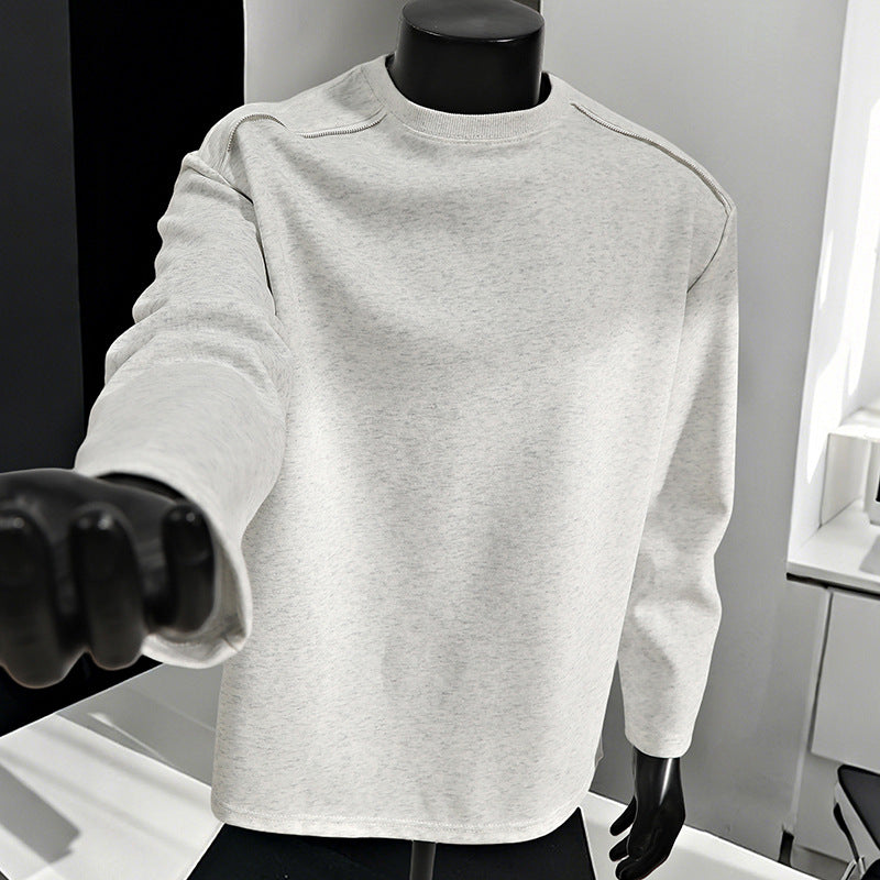 Men's Relaxed-Fit Cotton Blend Crewneck Sweatshirt with Raglan Seams and Melange Texture Mune Fashion
