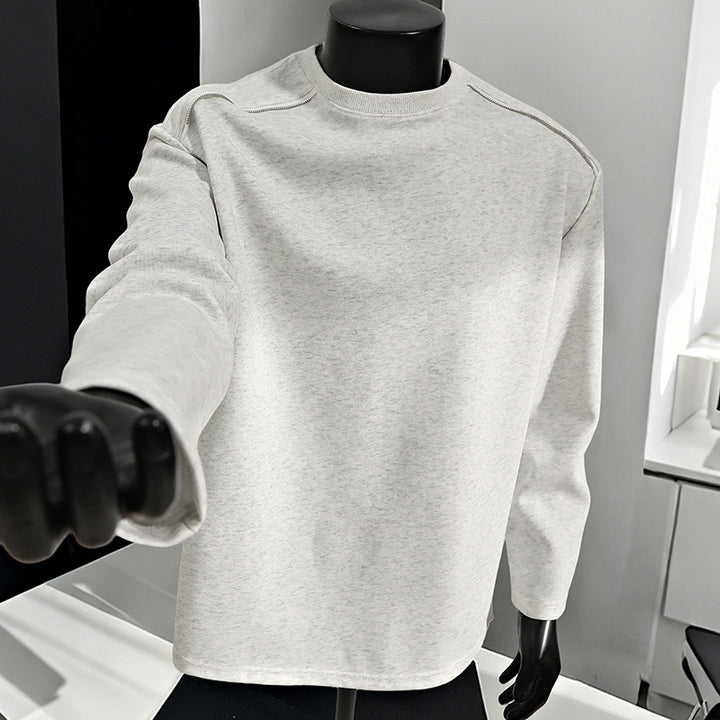 Men's Relaxed-Fit Cotton Blend Crewneck Sweatshirt with Raglan Seams and Melange Texture Mune Fashion