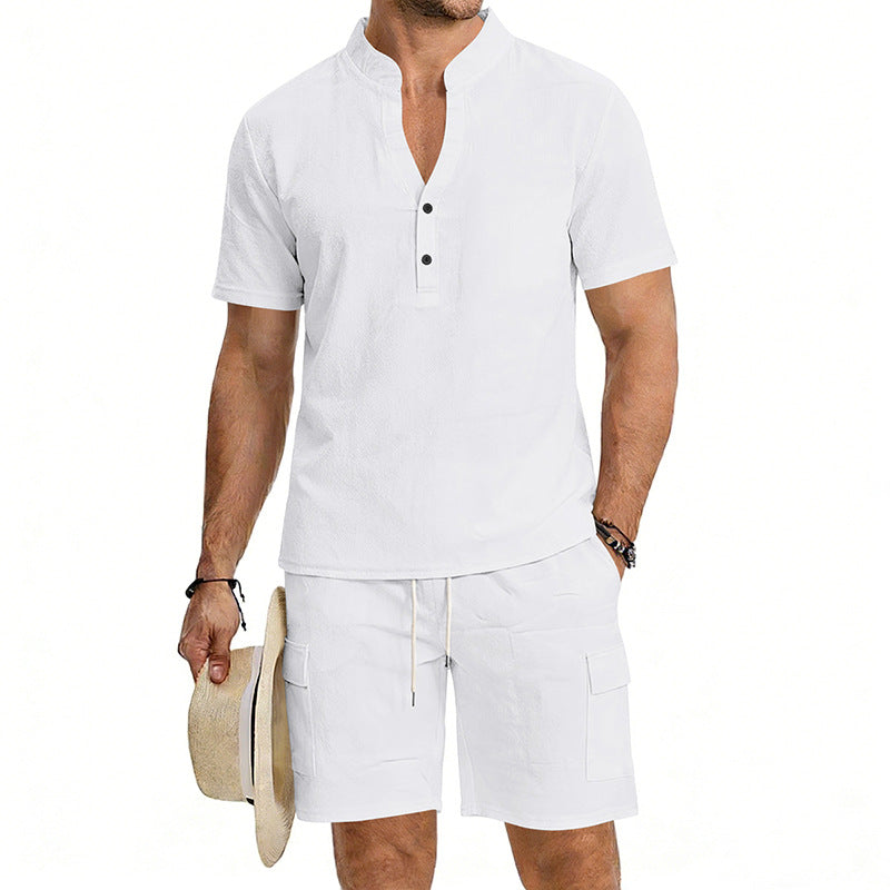 Men's lightweight short sleeve shirt with mandarin collar and half button placket Mune Fashion