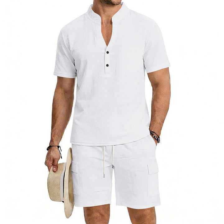 Men's lightweight short sleeve shirt with mandarin collar and half button placket Mune Fashion