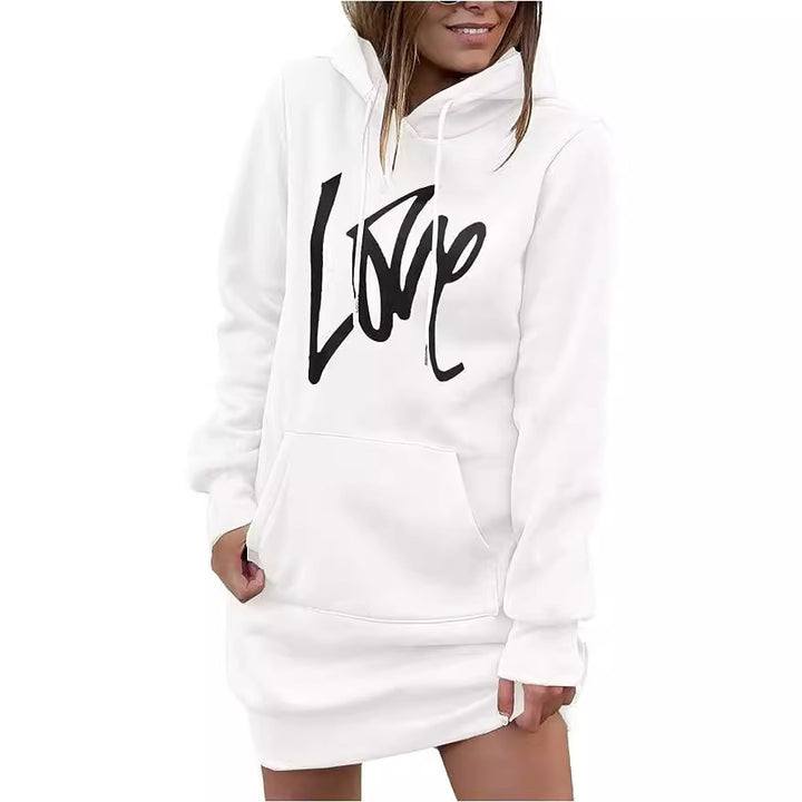 Ladies fleece hooded dress with kangaroo pocket, thumb hole sleeves and oversized sweatshirt cut Mune Fashion