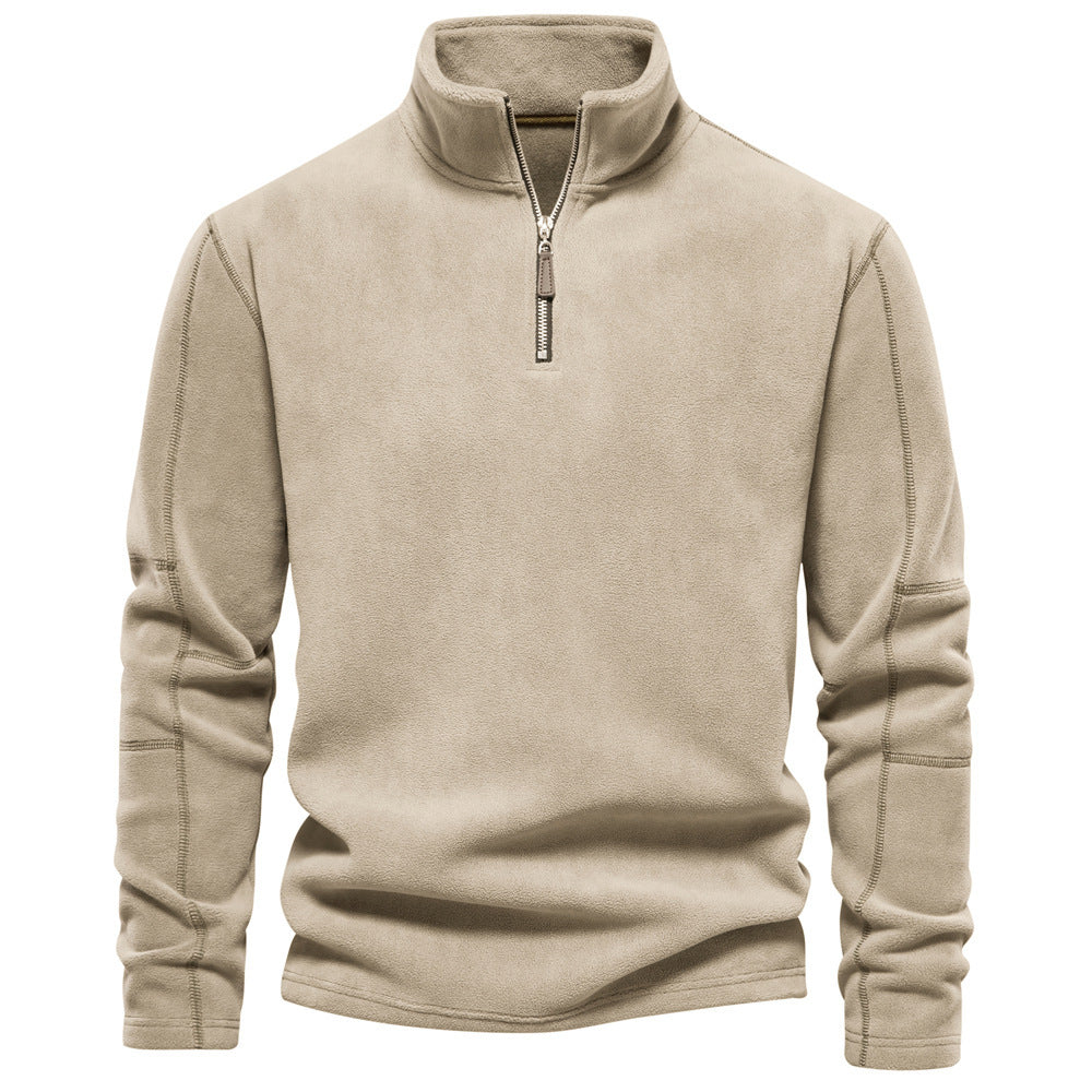 Men's lightweight fleece pullover with short zipper and stand-up collar Mune Fashion