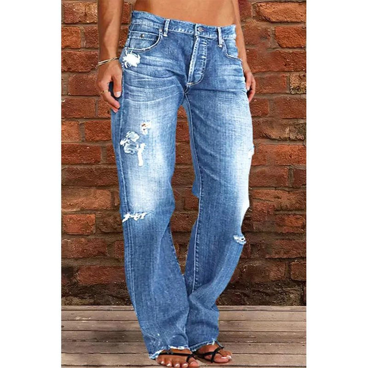 Women Loose Destroyed Jeans with Wide Leg and Low Rise Mune Fashion