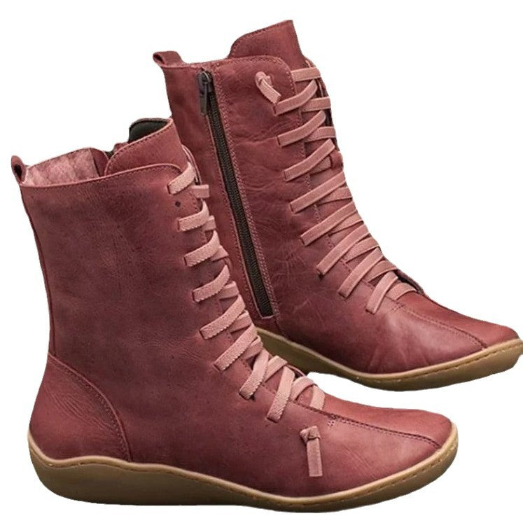 Ladies ankle-high lace-up ankle boots in leather look with side zipper Mune Fashion