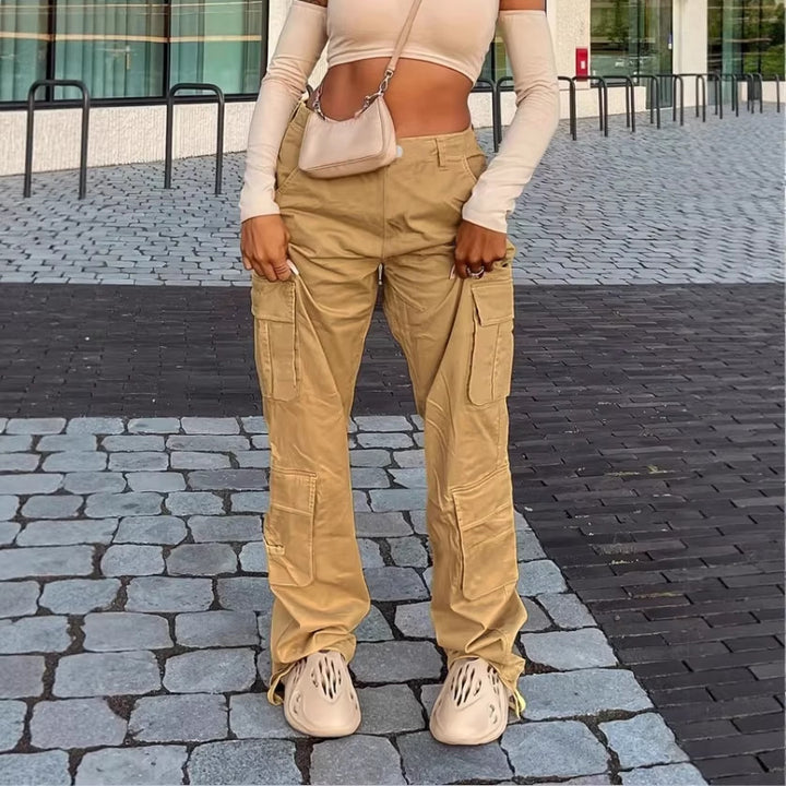 Women Cargo Pants in Relaxed Wide-Leg with Multiple Pockets and Reinforced Seams Mune Fashion