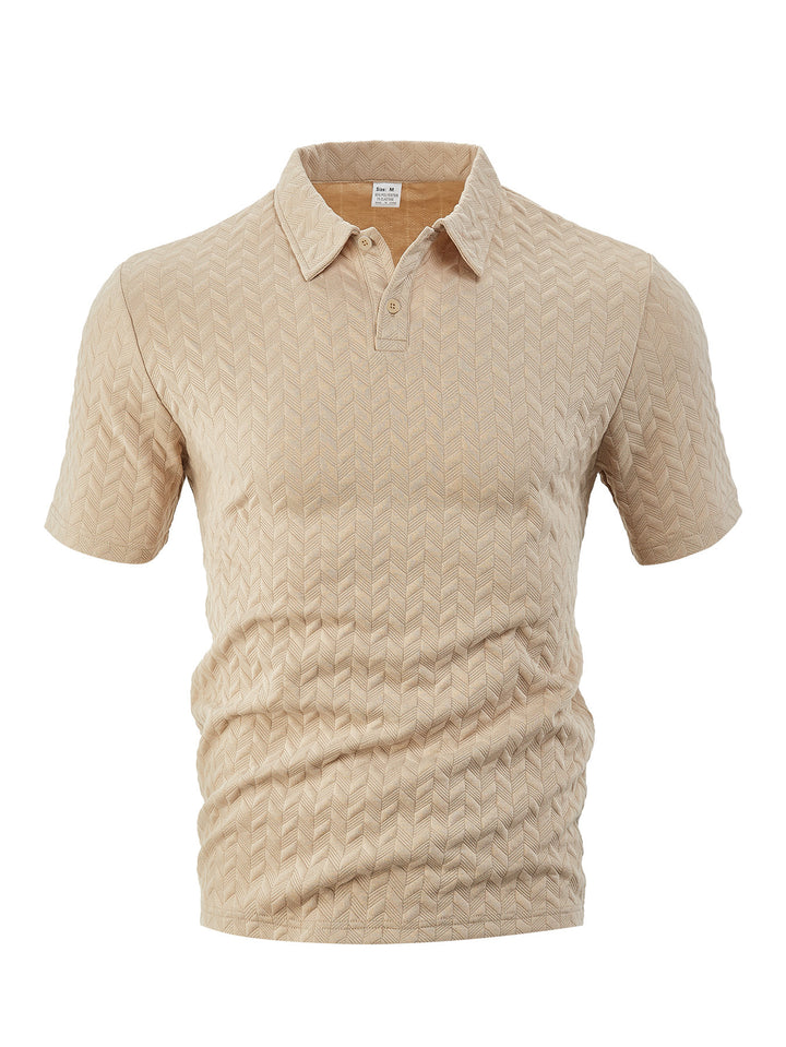 Men's structured short sleeve knit collar shirt with chevron pattern Mune Fashion