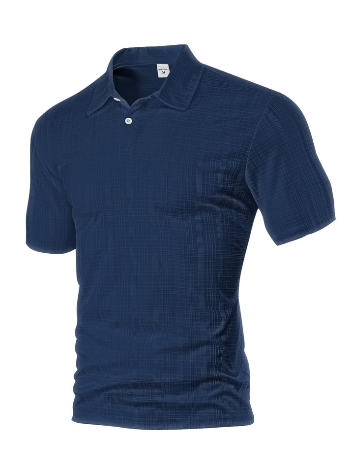 Men's light structured short sleeve polo with shirt collar and single button placket Mune Fashion
