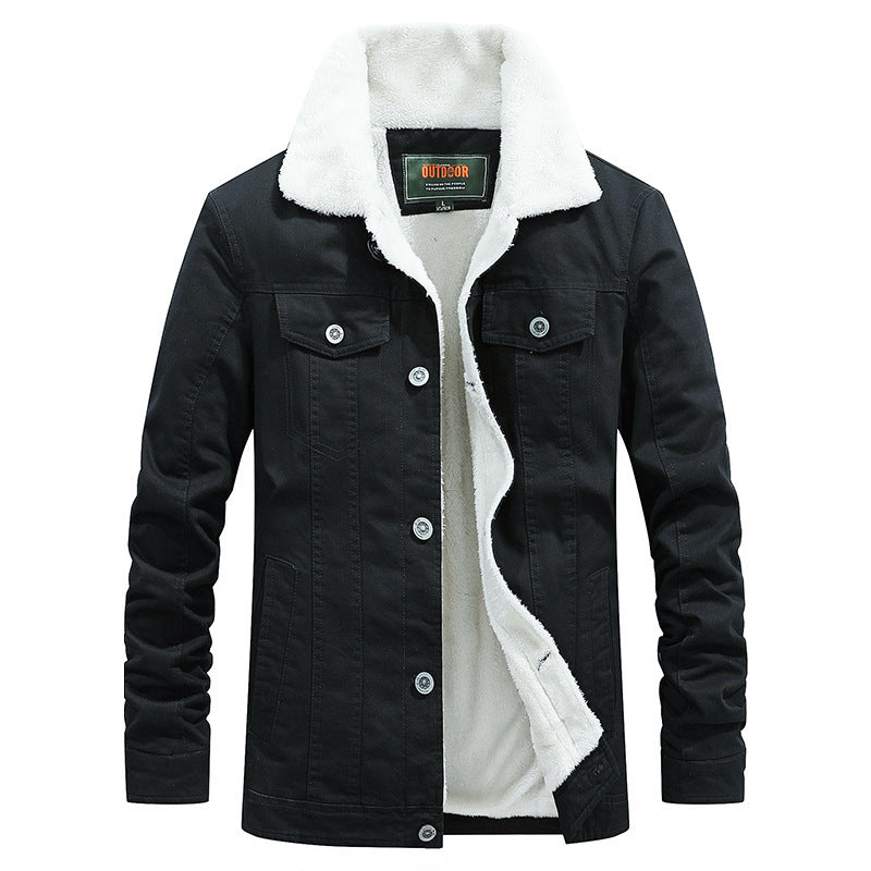 Men's Sherpa-lined trucker jacket made of sturdy canvas with lapel collar Mune Fashion