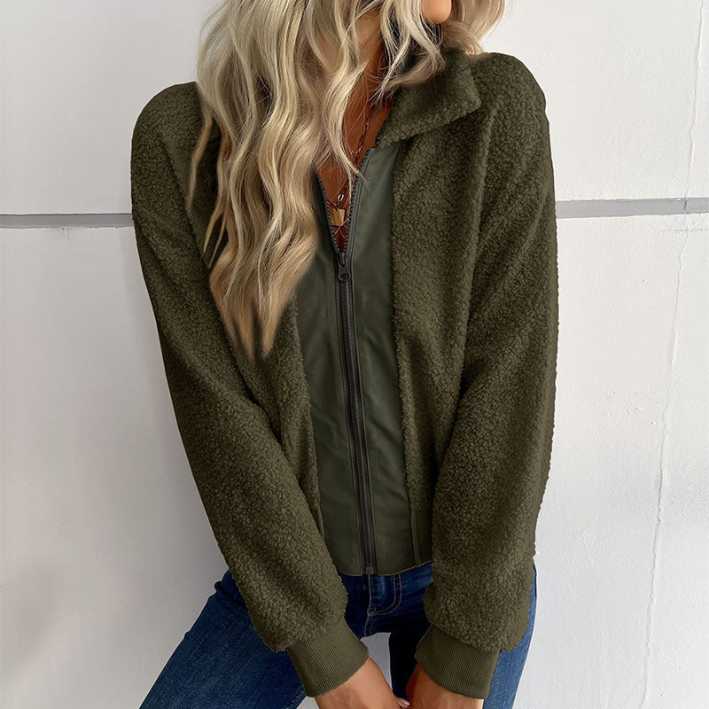 Women's teddy jacket with zip, stand-up collar and ribbed cuffs Mune Fashion