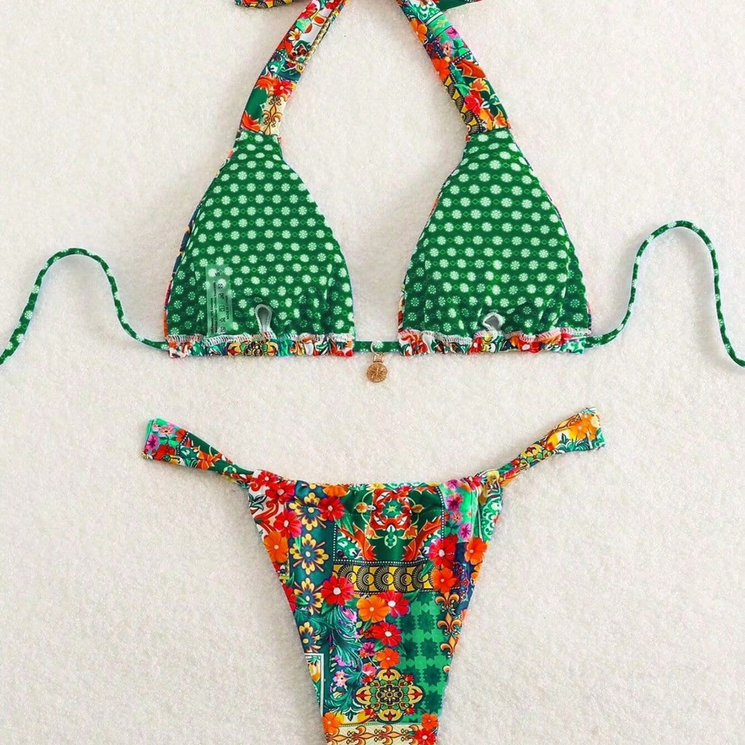Women Triangle Bikini with Floral Patterns and Playful Ties Mune Fashion