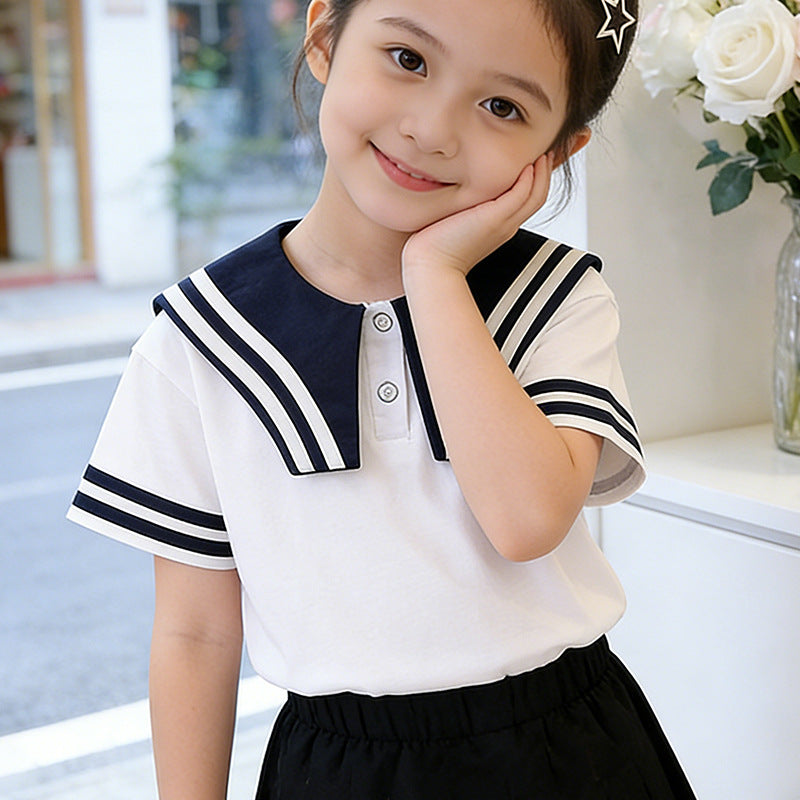 Girls' sailor T-shirt with striped collar and button details Mune Fashion