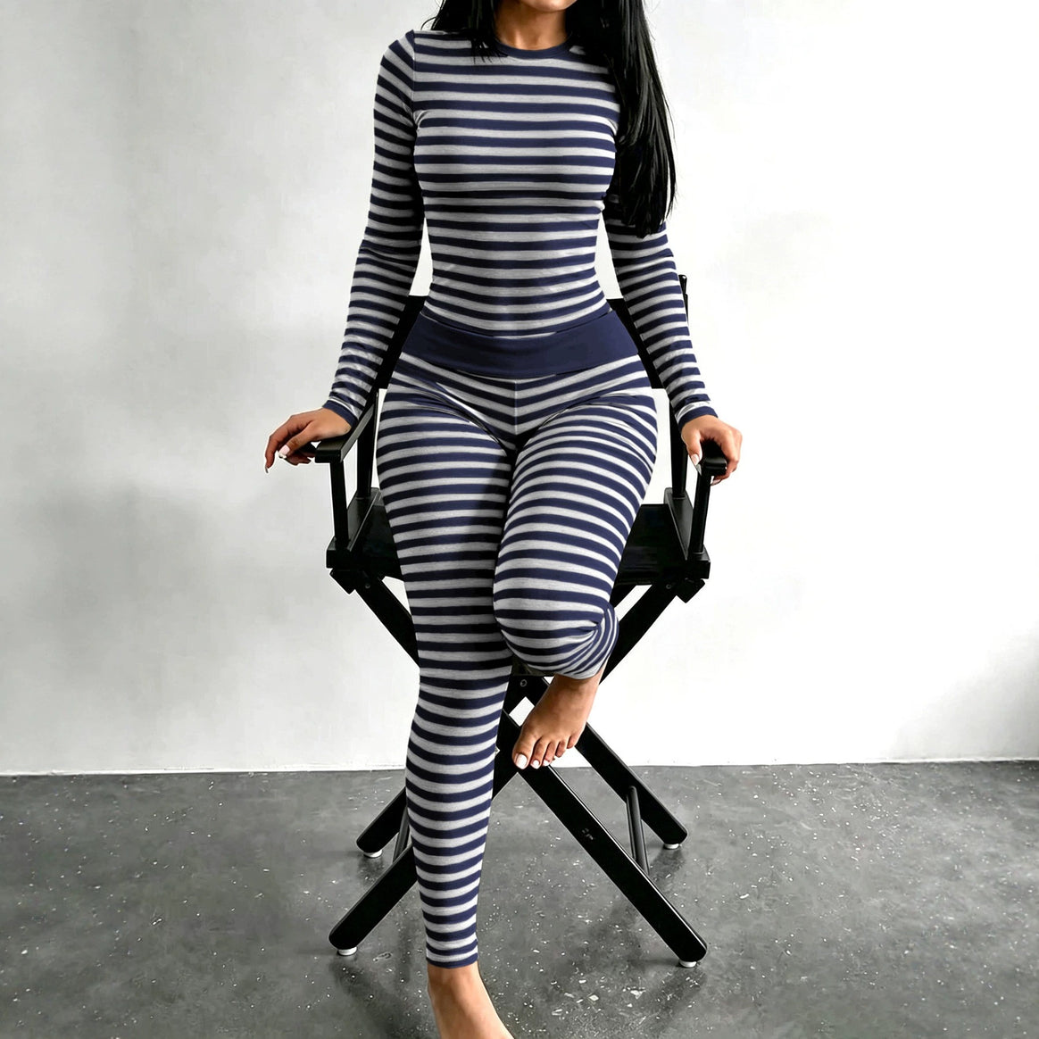 Women Figure-Flattering Stretch Lounge Set with Long Sleeve Top and High-Waisted Leggings Mune Fashion
