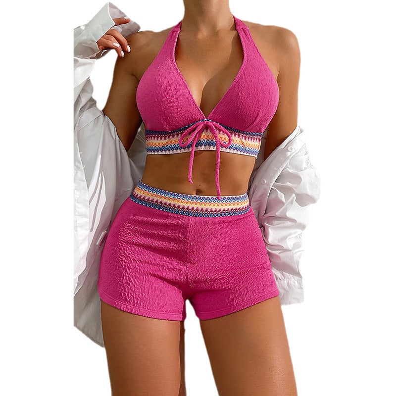 Women's Sporty Bikini Set with High Cut and Gatherings Mune Fashion