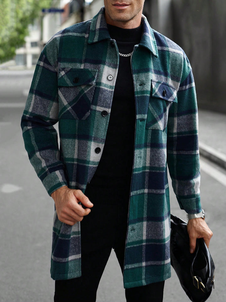 Men's checked longline overshirt with patch chest pockets and button placket Mune Fashion