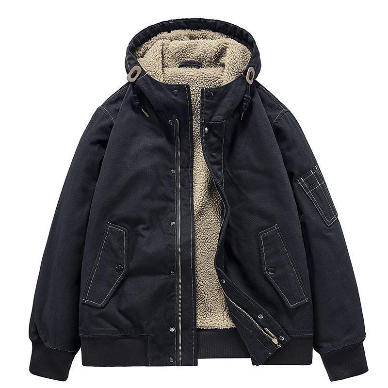 Men's Canvas Hoodie with Sherpa Lining, Utility Pockets and Ribbed Cuffs Mune Fashion