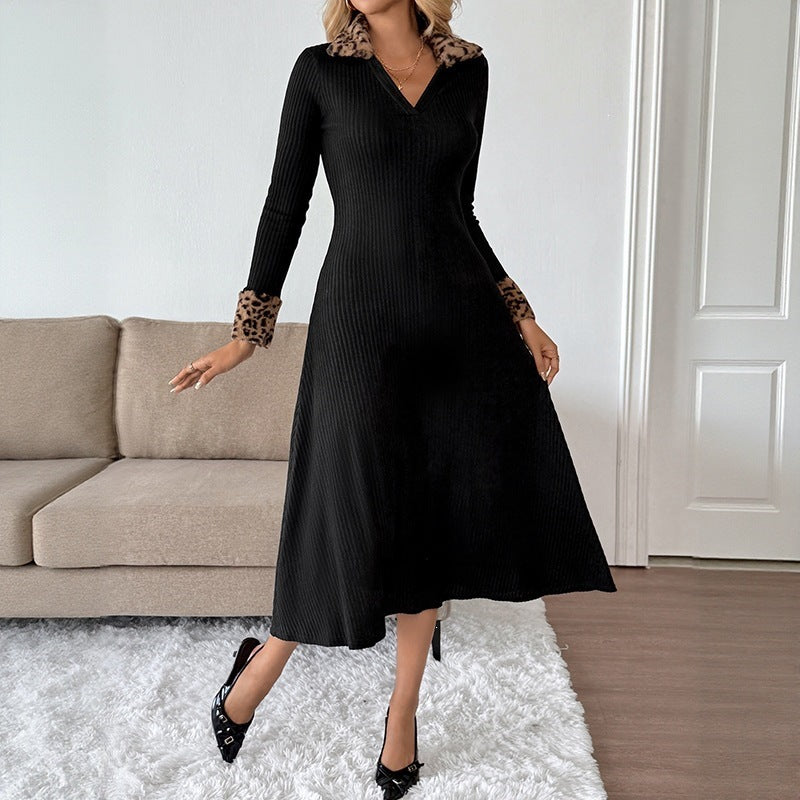 Women Elegant Maxi Dress with Leopard Accents Mune Fashion