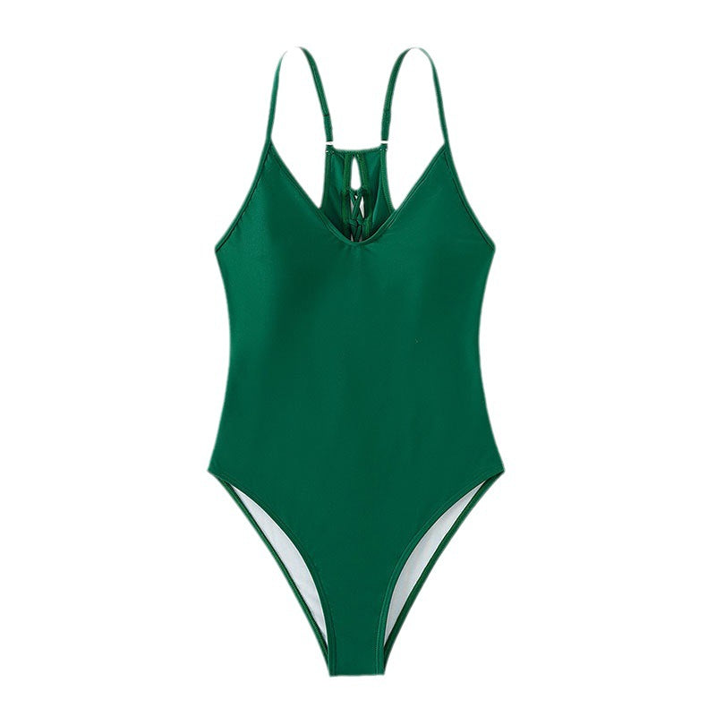 Women's One-Piece Swimsuit with Adjustable Spaghetti Straps and Deep Back Cutout Mune Fashion