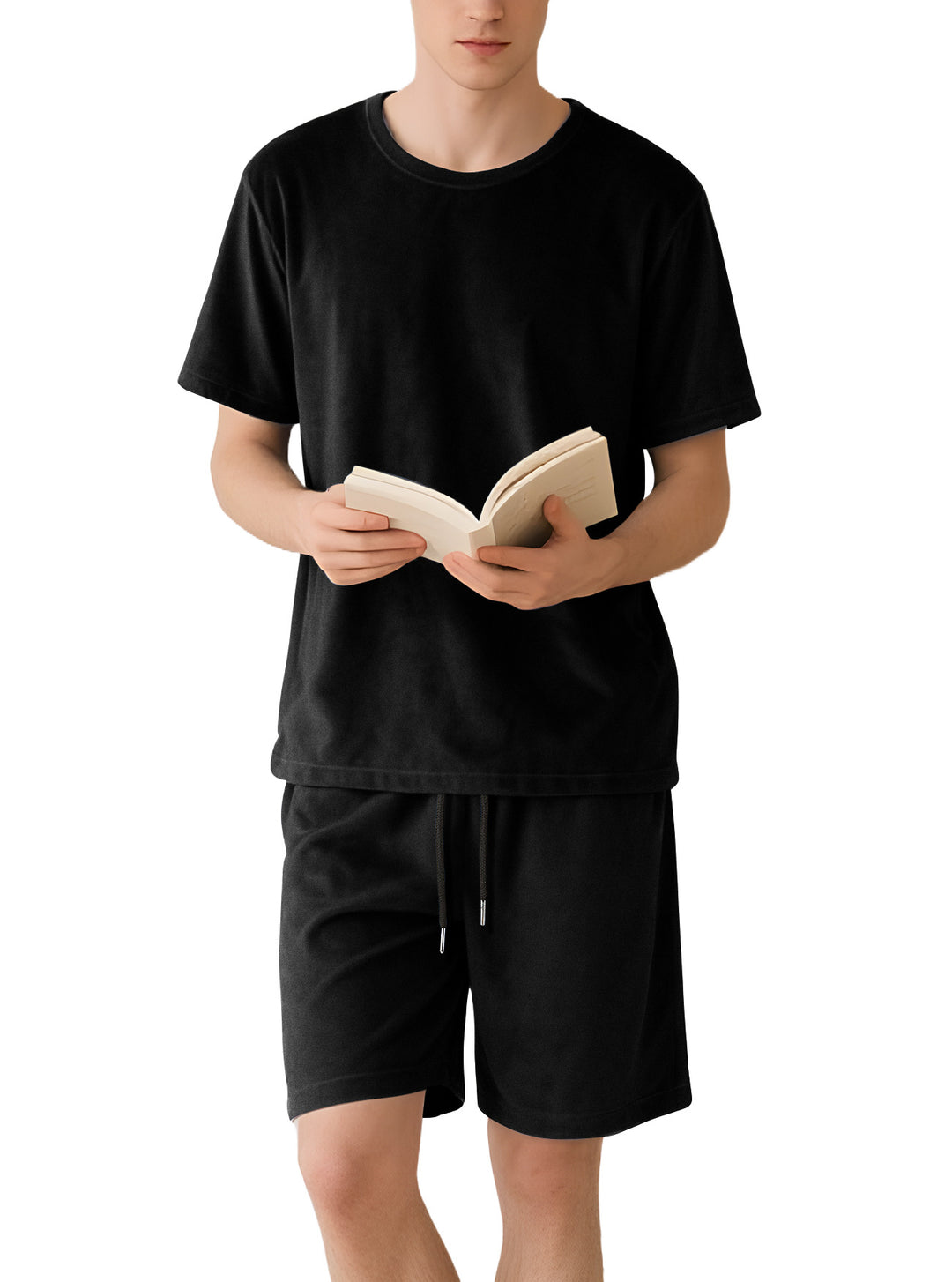 Men's velour lounge set with round neck short sleeve shirt and drawstring shorts Mune Fashion