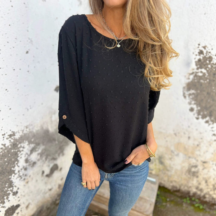 Ladies blouse with textured dot pattern and three-quarter sleeves Mune Fashion