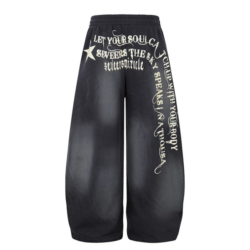 Women's Wide Palazzo Jogging Pants with Comfort Waistband, Drawstring and Typographic Side Print Mune Fashion