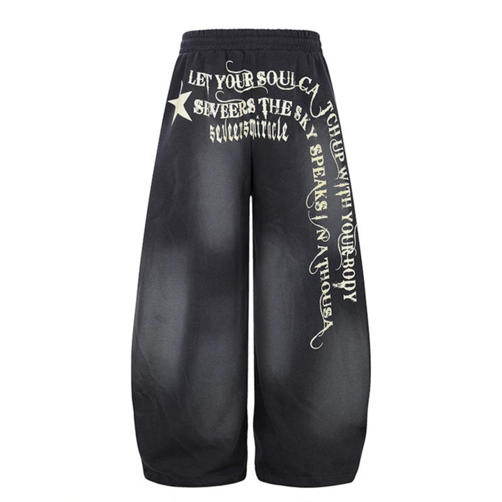 Women's Wide Palazzo Jogging Pants with Comfort Waistband, Drawstring and Typographic Side Print Mune Fashion