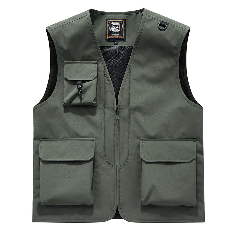 Men's Visible Multifunctional Utility Vest with Mesh Lining, Multiple Pockets and D-Ring Drun