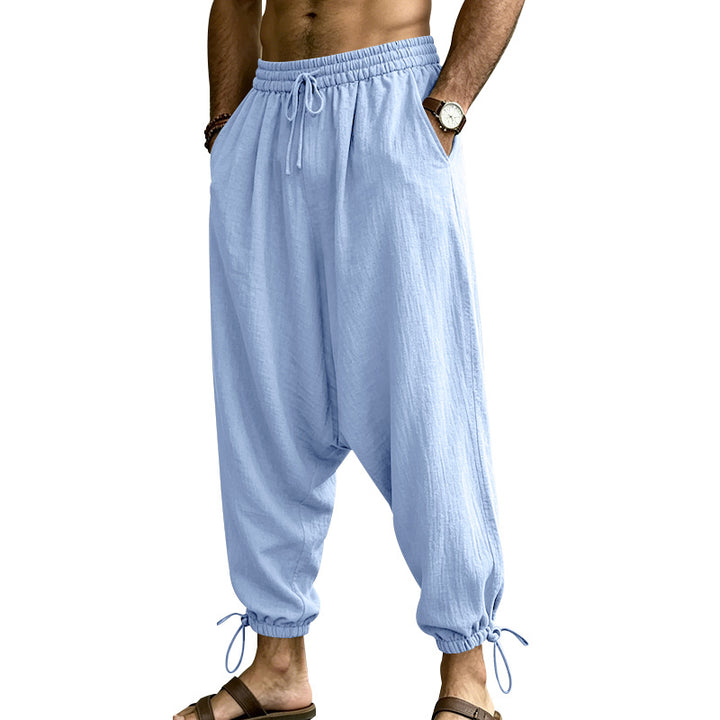 Men's Casual Harem Pants with Drop Crotch, Drawstring Waistband and Leg Cinch Mune Fashion