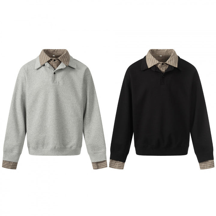 Men's sweatshirt with integrated shirt collar and layering look Mune Fashion