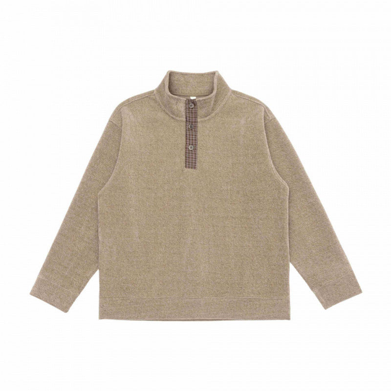 Unisex Boxy Knit Sweater with Half Button Placket and Stand-Up Collar Mune Fashion