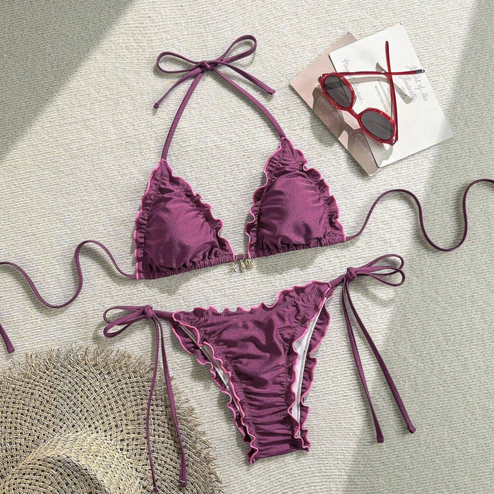 Ladies Triangle Bikini with Ruffle Design and Adjustable Straps Mune Fashion