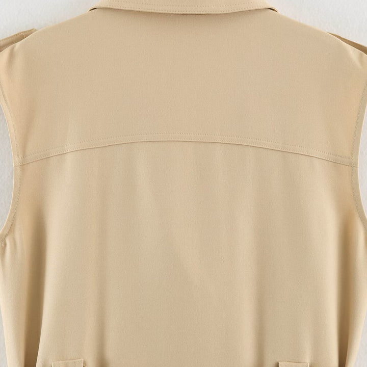 Women's Sleeveless Tailored Trench Dress with Tie Belt and Flap Pockets Mune Fashion