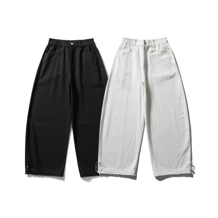 Women Wide High Waist Balloon Pants with Elastic Waistband, Side Pockets, and Drawstring Hem Mune Fashion
