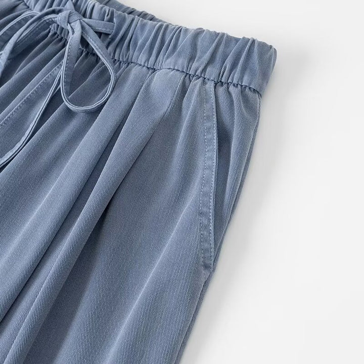 Women Wide Palazzo Pants with High Elastic Band, Drawstring and Side Pockets Mune Fashion