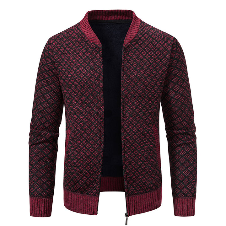 Men Tailored Jacquard Zip Cardigan with Diamond Structure and Pockets Mune Fashion