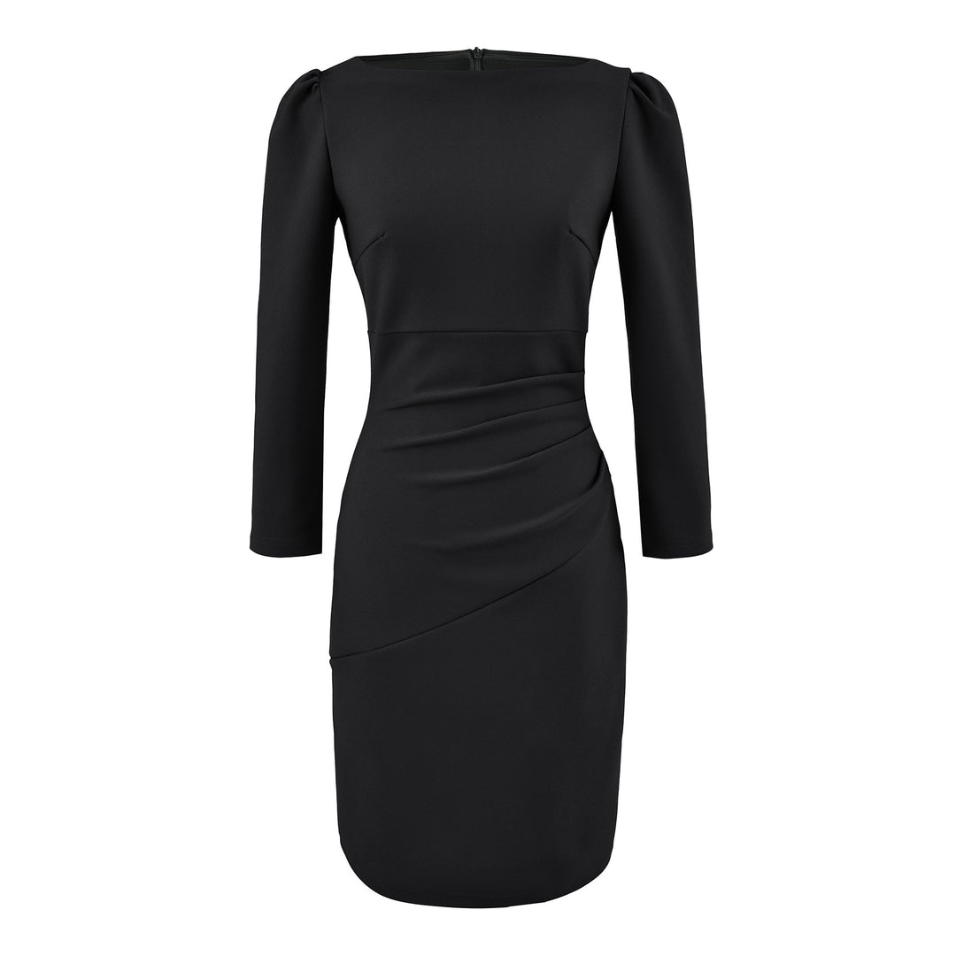 Women Figure-hugging Midi Dress with Gathered Wrap Look and Long Sleeves Mune Fashion
